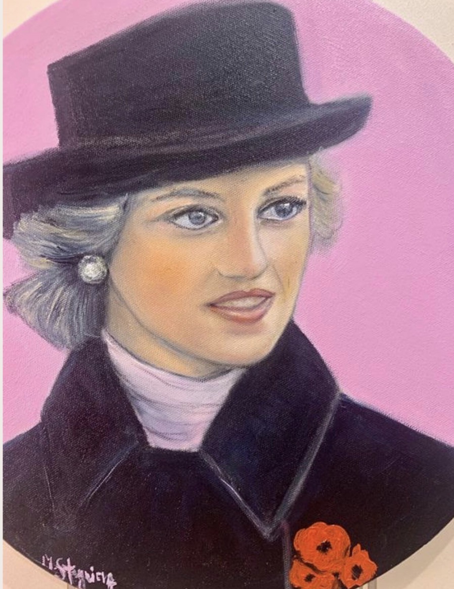 Princess Diana — original portrait by Marina Stognieva, oil on canvas, diameter 40 cm, 2020